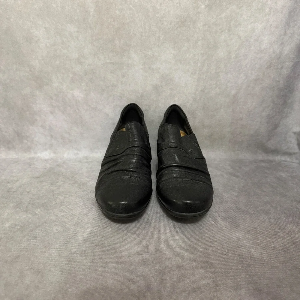 Clarks Collection Leather Shooties Womens 8 Black Ruched‎ Block Heel Ankle Boots